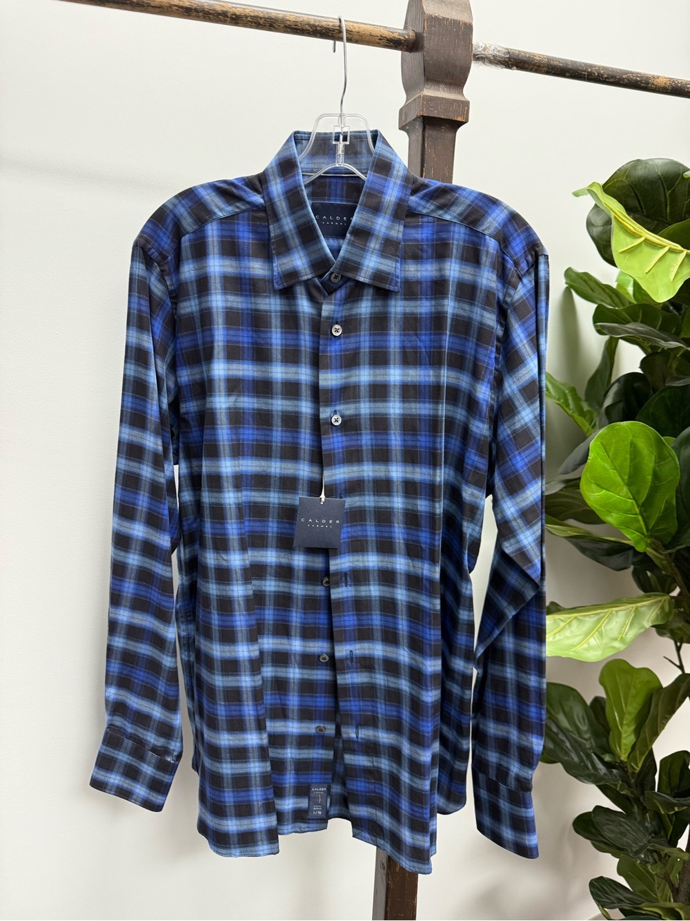 Calder Carmel Casual Blue Plaid Button-Down Shirt